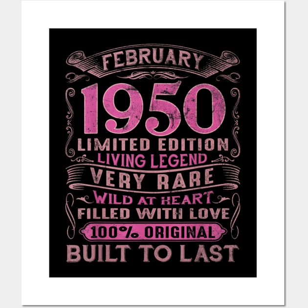 Vintage 70 Years Old February 1950 70th Birthday Gift Wall Art by dashawncannonuzf